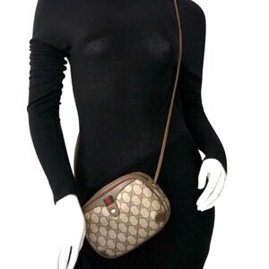 Gucci authentic brown monogram coated canvas crossbody bag brown leather strap